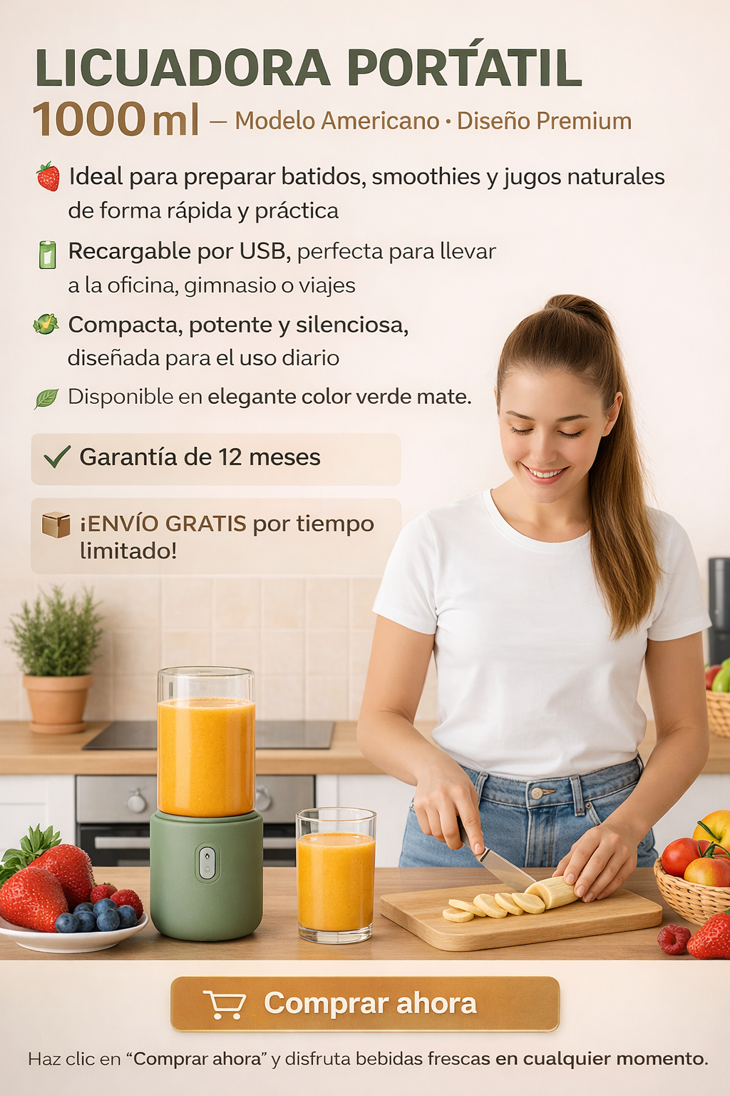LICUADORA PÓRTATIL 500 ml ¡TU BATIDO AL INSTANTE!